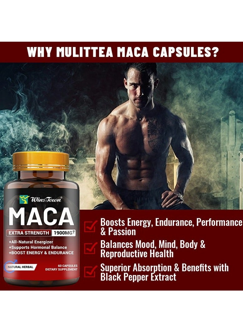 Wins Town MACA Extra Strength Capsules,100% Pure Non-GMO Supports Reproductive Health Natural Energizer - Image 2