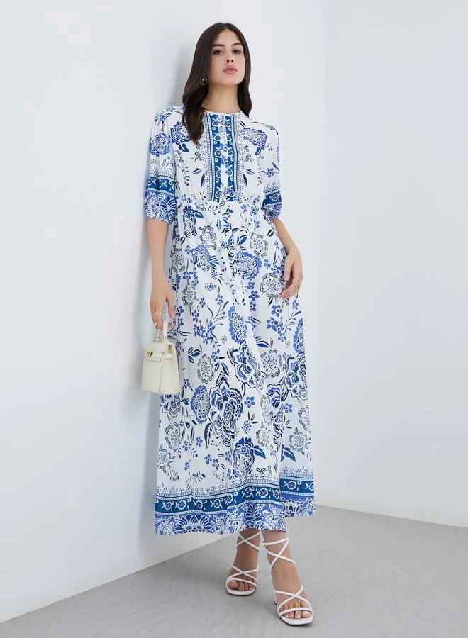 ستايلي Styli All-Over Print Maxi Dress with Button Front