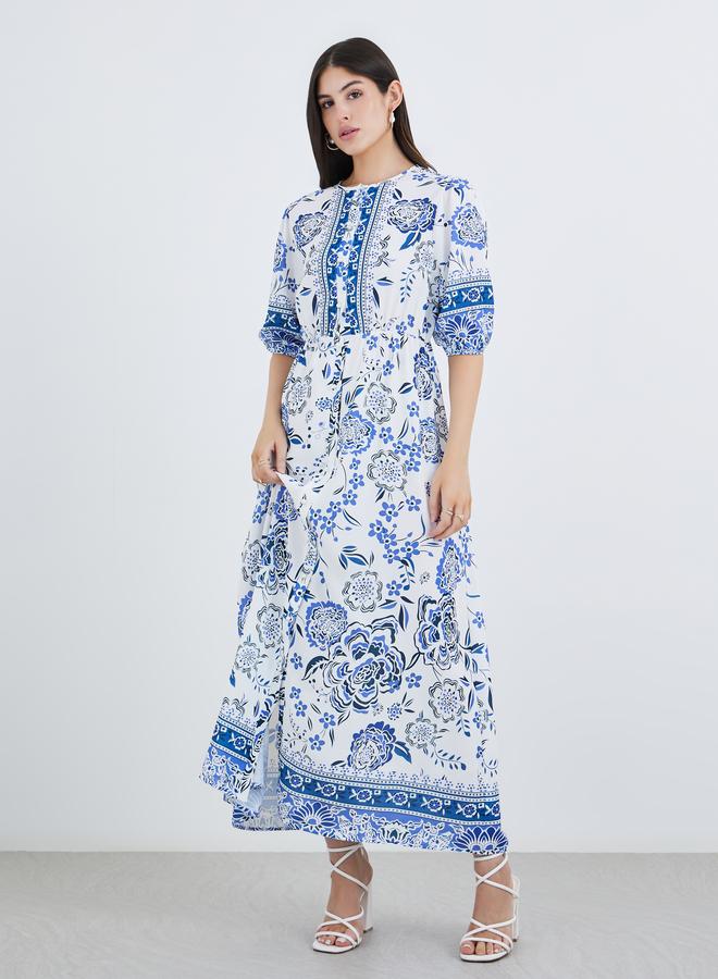 Styli All-Over Print Maxi Dress with Button Front - Image 2