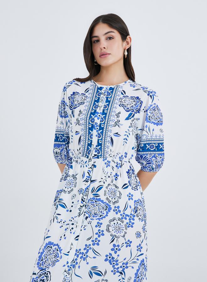 Styli All-Over Print Maxi Dress with Button Front - Image 3