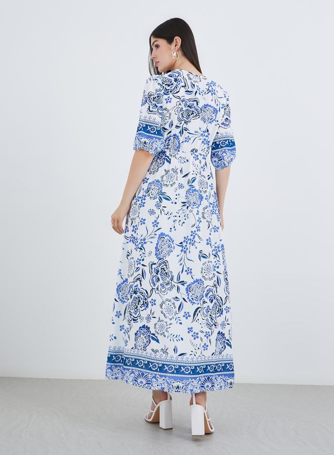 Styli All-Over Print Maxi Dress with Button Front - Image 5