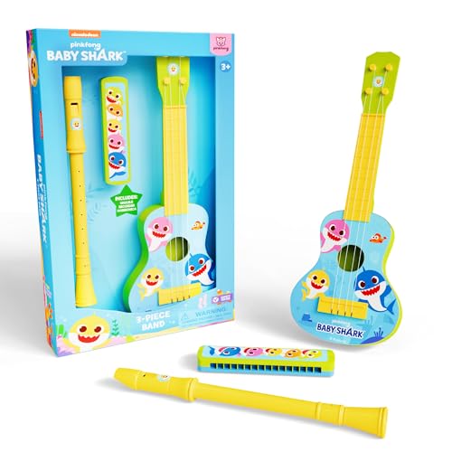 Lollipop Baby Shark 3Piece Band Harmonica Ukulele Flute Toddler Musical Instruments Set Great for Kids and Toddlers - Image 1