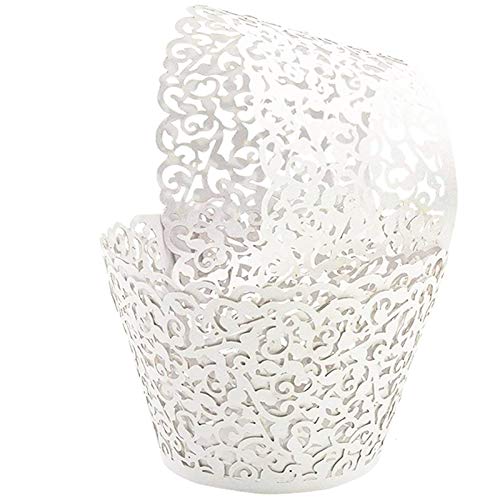 GOLF 100Pcs Cupcake Wrappers Artistic Bake Cake Paper Filigree Little Vine Lace Laser Cut Liner Baking Cup Wraps Muffin CaseTrays for Wedding Party Birthday Decoration (White) - Image 1