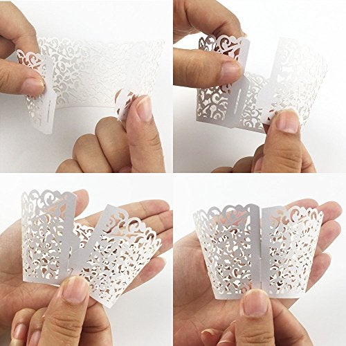 GOLF 100Pcs Cupcake Wrappers Artistic Bake Cake Paper Filigree Little Vine Lace Laser Cut Liner Baking Cup Wraps Muffin CaseTrays for Wedding Party Birthday Decoration (White) - Image 4