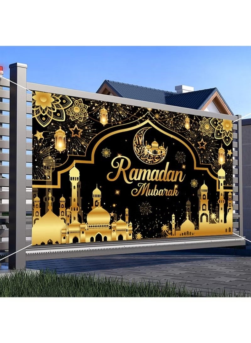 لافتة خلفية باللونين الأسود والذهبي لعيد رمضان مبارك، لافتة عيد كريم للمسلمين، دعائم كشك تصوير لتزيين حفلات رمضان في المنزل والحديقة - 180 × 110 سم - view 5