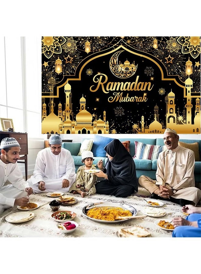 لافتة خلفية باللونين الأسود والذهبي لعيد رمضان مبارك، لافتة عيد كريم للمسلمين، دعائم كشك تصوير لتزيين حفلات رمضان في المنزل والحديقة - 180 × 110 سم - view 3