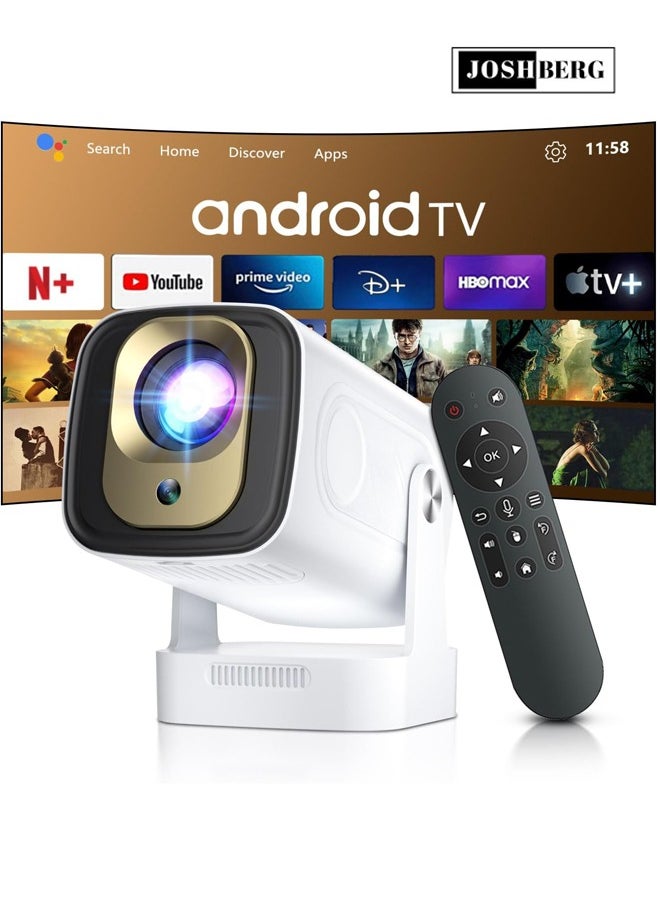 Joshberg 4K Smart Projector with WiFI 6 and Bluetooth 5.4,1080P Native Mini Projectors, 300 ANSI Android 11,180° Rotatable,Short Throw Projector w Built in Apps, Auto Keystone Correction,35"-130" Screen Video Projector,HY260pro,White  - Image 1
