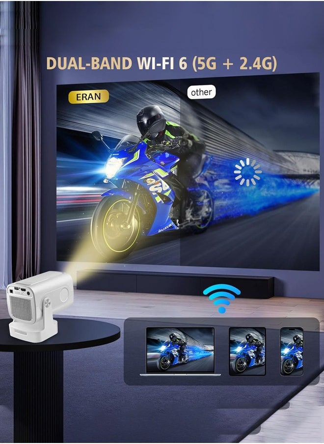 Joshberg 4K Smart Projector with WiFI 6 and Bluetooth 5.4,1080P Native Mini Projectors, 300 ANSI Android 11,180° Rotatable,Short Throw Projector w Built in Apps, Auto Keystone Correction,35"-130" Screen Video Projector,HY260pro,White  - Image 2
