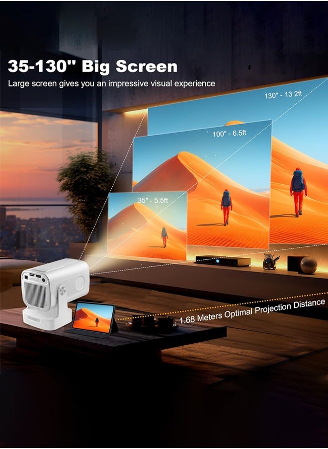 Joshberg 4K Smart Projector with WiFI 6 and Bluetooth 5.4,1080P Native Mini Projectors, 300 ANSI Android 11,180° Rotatable,Short Throw Projector w Built in Apps, Auto Keystone Correction,35"-130" Screen Video Projector,HY260pro,White  - Image 3
