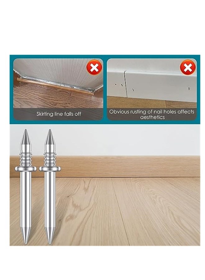 Double-Head Skirting Thread Seamless Nail, 200 Pcs Metal Skirting Line Without Marks Nail, Rust-Proof No Trace Skirting Thread Screws Set with 2 Rods, Nail Specific Sleeve Tool  - Image 3