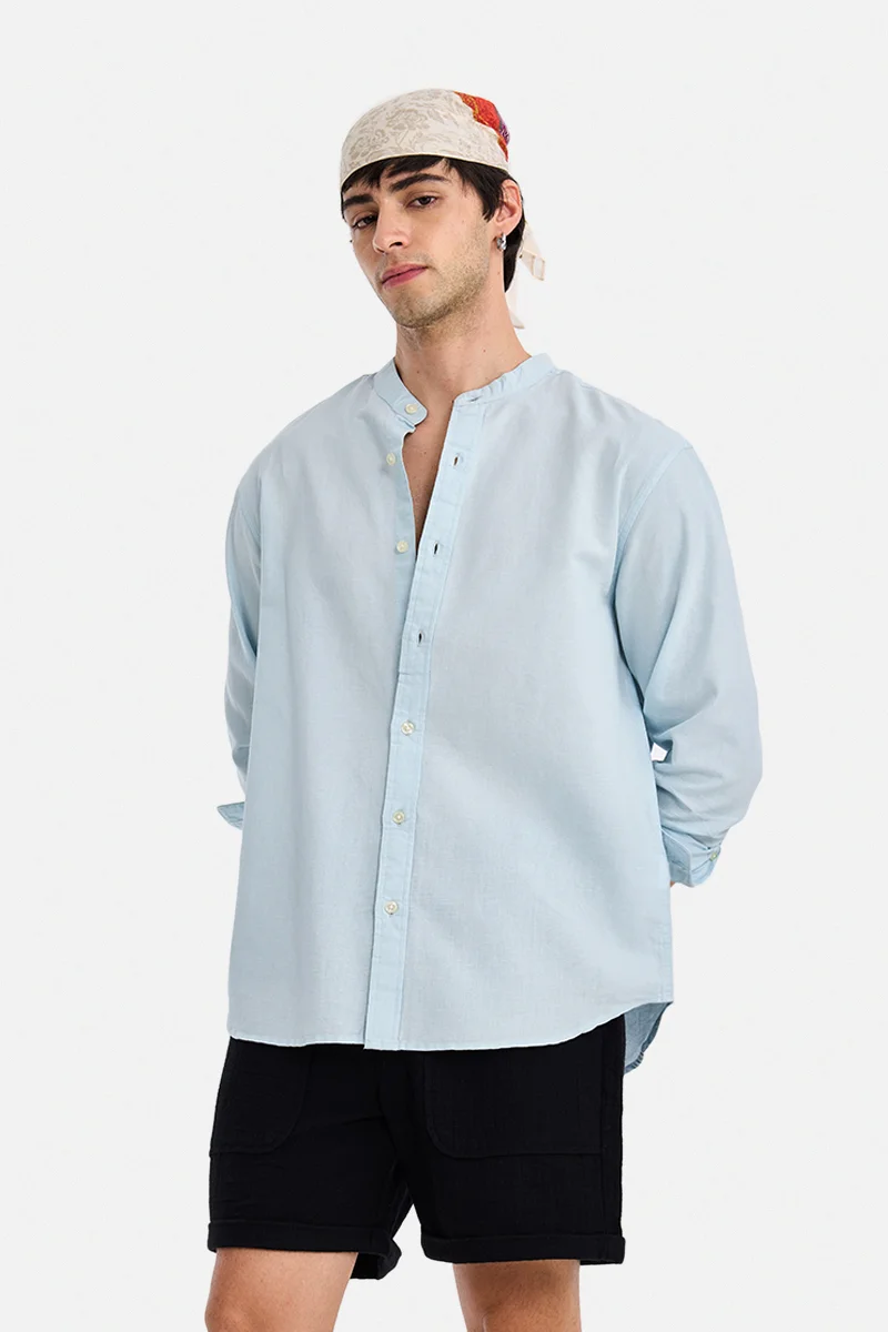 سنيتش Sky Blue Solid Long Sleeve Regular Fit Shirt