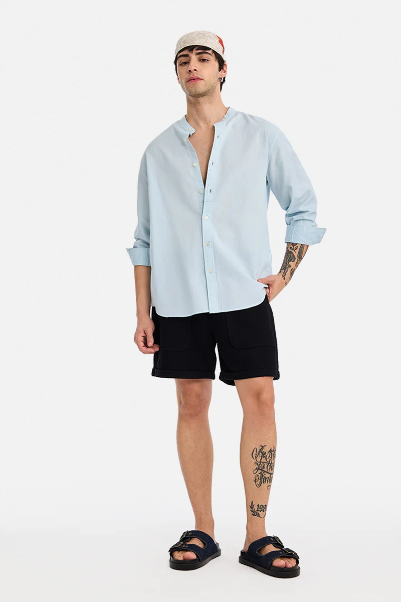 سنيتش Sky Blue Solid Long Sleeve Regular Fit Shirt