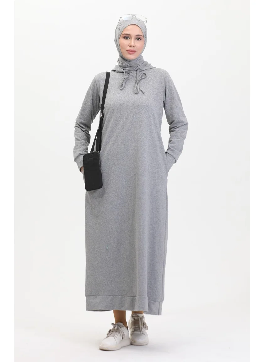 Sefa Merve Two Yarn Hooded Sports Dress 0190A-01 Gray