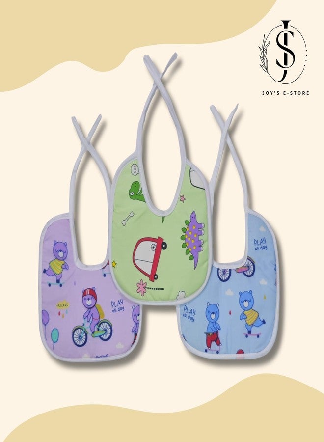 JOY'S E-STORE Assorted Baby Bibs for 0?24 Months ? Set of 3 Soft Cotton Waterproof Feeding Bibs for Newborns, Infants & Toddlers ? Reusable, Washable & Absorbent ? Multicolor Designs - 1003 Combo P10 - Image 2