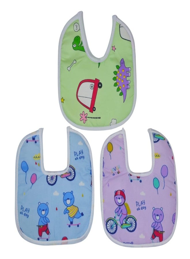 JOY'S E-STORE Assorted Baby Bibs for 0?24 Months ? Set of 3 Soft Cotton Waterproof Feeding Bibs for Newborns, Infants & Toddlers ? Reusable, Washable & Absorbent ? Multicolor Designs - 1003 Combo P10 - Image 1