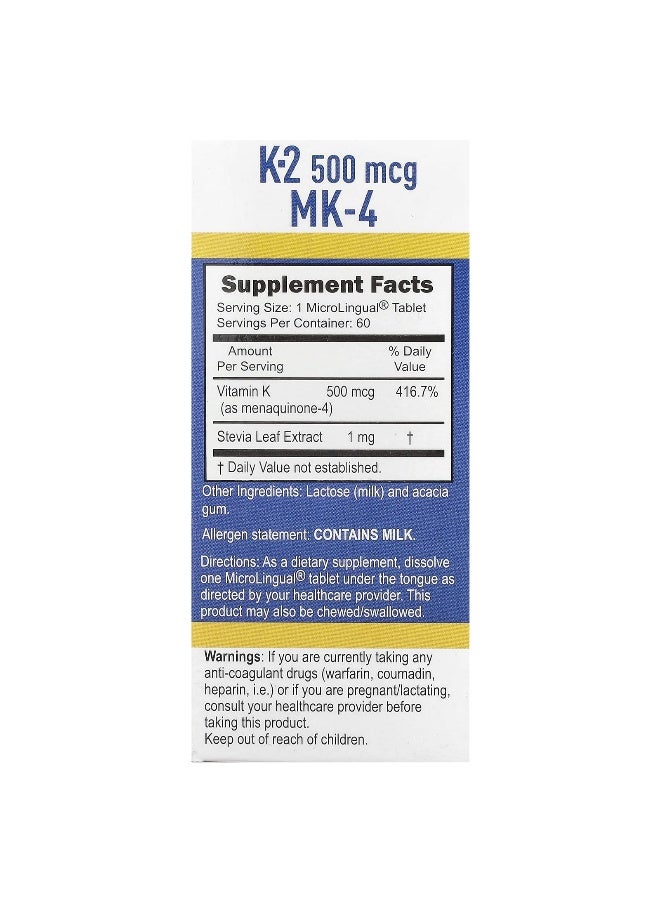 Superior Source سوبرير سورس، فيتامين ك-2، 500 ميكروغرام، 60 قرص ذوبان فوري ميكرو لينجوال - Image 2