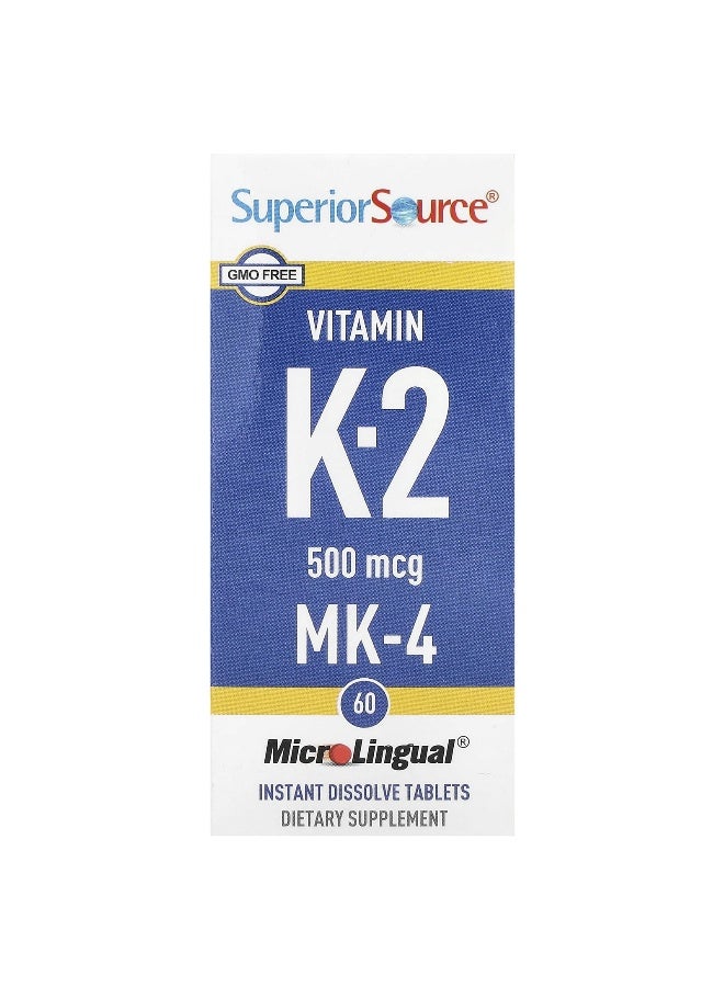 Superior Source سوبرير سورس، فيتامين ك-2، 500 ميكروغرام، 60 قرص ذوبان فوري ميكرو لينجوال - Image 1