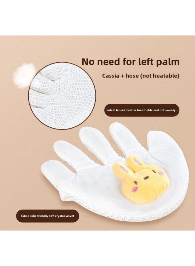 Newborn Soothing Palm Shock Rice Bag Baby Anti-shock Soothing Soft Big Palm Sleeping Artifact-Color:Rabbit Left Palm Tencel (cassia Seed + Hose)-Height:23*24CM - Image 1