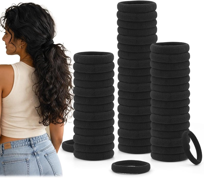 Dreamlover Black Hair Ties for Women Thick Hair, 50 Pieces Hair Elastics for Women No Damage, Elastic Hair Ties for Different Hairstyles - Image 1