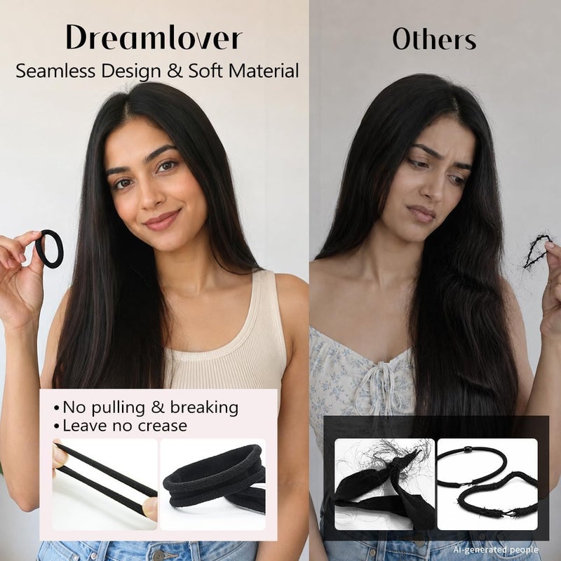 Dreamlover Black Hair Ties for Women Thick Hair, 50 Pieces Hair Elastics for Women No Damage, Elastic Hair Ties for Different Hairstyles - Image 4