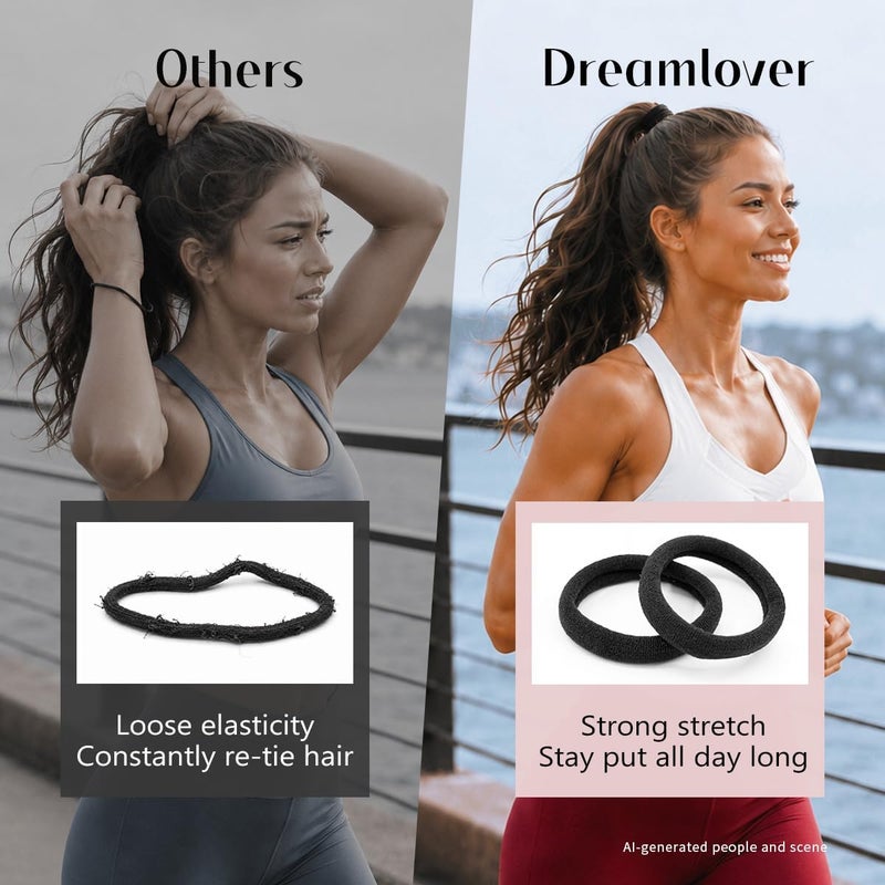 Dreamlover Black Hair Ties for Women Thick Hair, 50 Pieces Hair Elastics for Women No Damage, Elastic Hair Ties for Different Hairstyles - Image 2