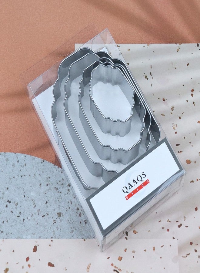 QAAQS Plaque Cookie Cutter Set - 4 Piece Long Oval Frame - 5", "4", "3", "2" Inch - Stainless Steel - Image 5