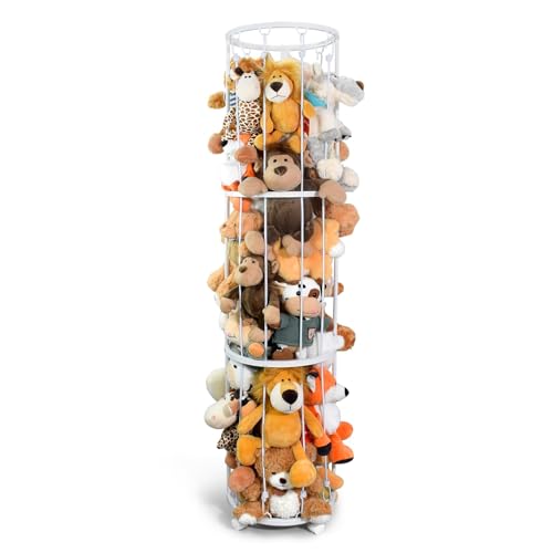 BENCHRY Stuffed Animal Storage Zoo Plushies Toy Storage Organizer Metal Tube Stuffed Animal Holder with Brake Wheels Space Saving Plush Toy Holder for Playroom Bedroom Nursery White - Image 1