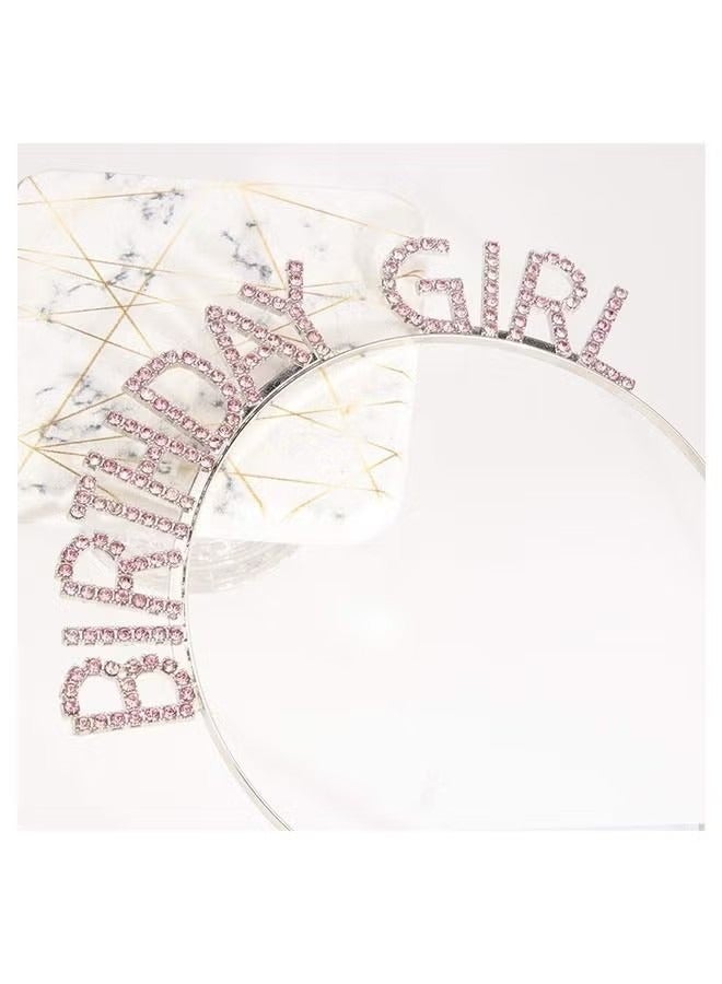 Birthday Party Rhinestone Alphabet Birthday Hair Hoop, GirL's Birthday GirL Headband Headdress, Crown Crystal With Diamond (Pink) - Image 4
