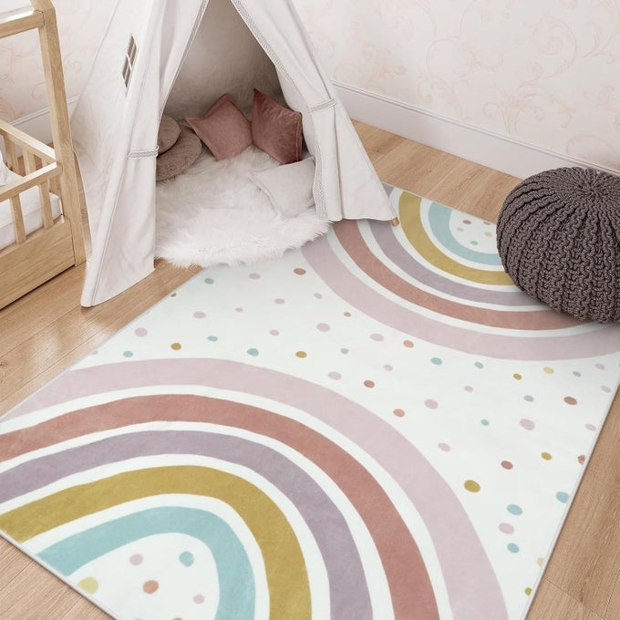 WASHABLE RAINBOW RUG FOR GIRLS BEDROOM BOHO CLASSROOM RUG SMALL 3X5 AREA RUGS FOR KIDS ROOM SOFT KIDS CARPET NONSLIP NURSERY RUGS FOR PLAYROOM TENT BABY DORM