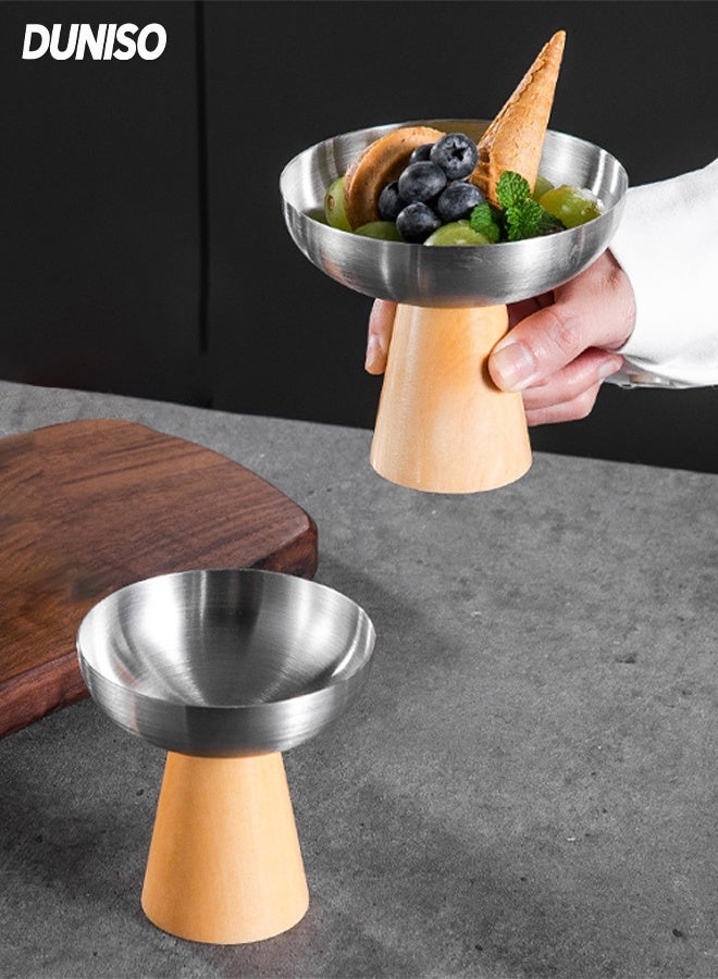 DUNISO 2Pcs Stainless Steel Dessert Cup High Footed Design Dessert Bowl Elegant Mousse Bowl for Ice Pudding and Salads Decorative Fruit Dish Holder Dessert Display Stand Fruit Tray Table Decoration - Image 1