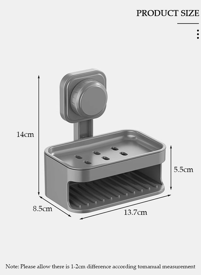 DUNISO Soap Dish, Soap Holder with Suction Cup, Double-Layer Design, Wall Mounted Shower Soap Holder No Drilling Suitable for Shower, Bathroom, Bathtub, Kitchen Sink - Image 2