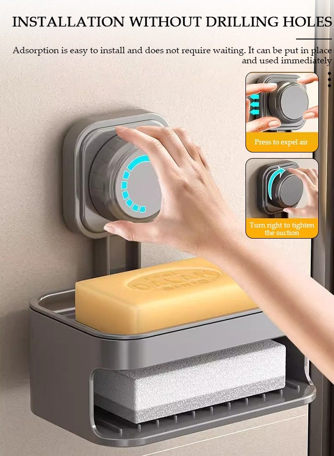 DUNISO Soap Dish, Soap Holder with Suction Cup, Double-Layer Design, Wall Mounted Shower Soap Holder No Drilling Suitable for Shower, Bathroom, Bathtub, Kitchen Sink - Image 4