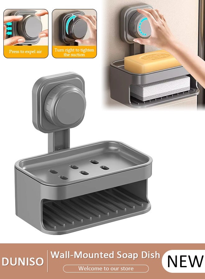 DUNISO Soap Dish, Soap Holder with Suction Cup, Double-Layer Design, Wall Mounted Shower Soap Holder No Drilling Suitable for Shower, Bathroom, Bathtub, Kitchen Sink - Image 1