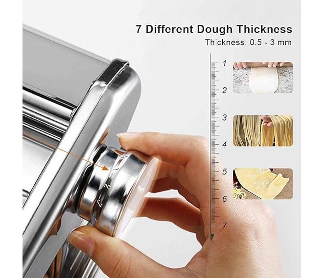 CHALISA Pasta Maker Machine Stainless Steel 3 in 1 Pasta Maker Noodles Cutter Roller Machine Vegetable Pasta Machine Noodles Cutter with Clamp for Spaghetti, Fettuccini, Lasagna Dumpling Skins - Image 5