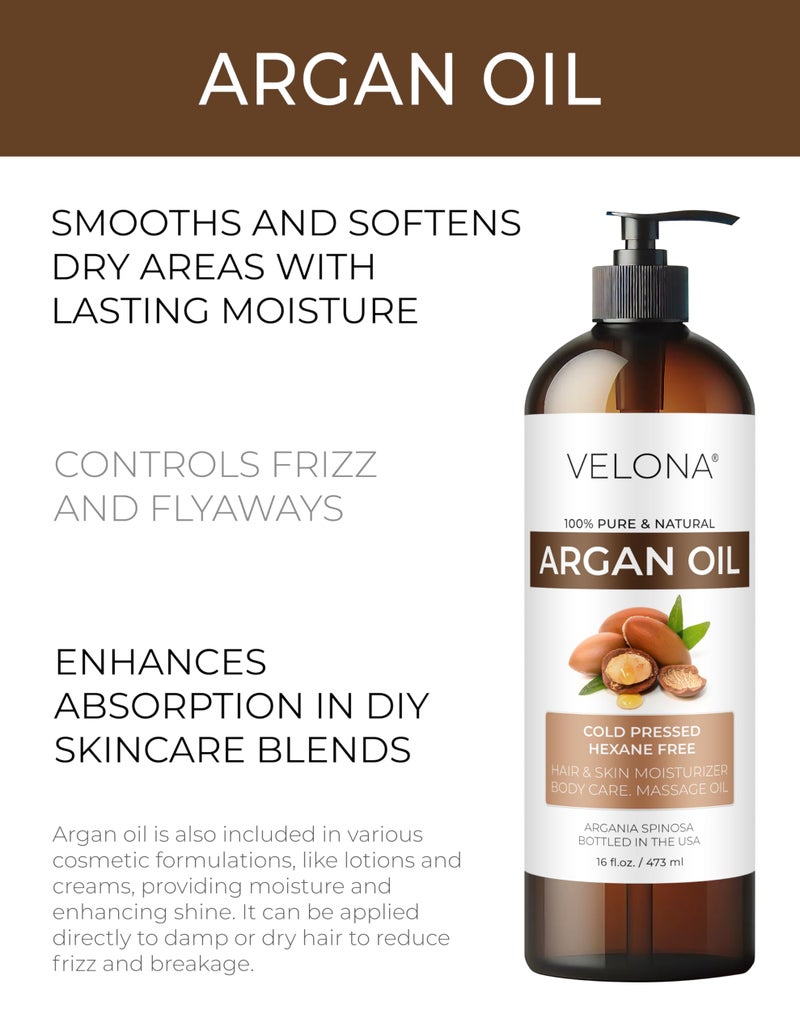 velona Argan Oil - 8 Fl Oz | 100% Pure and Natural | Morocco Oil | Skin, Body and Face Care | Nails Protector | Unrefined, Cold Pressed | Cap Kit - Image 2