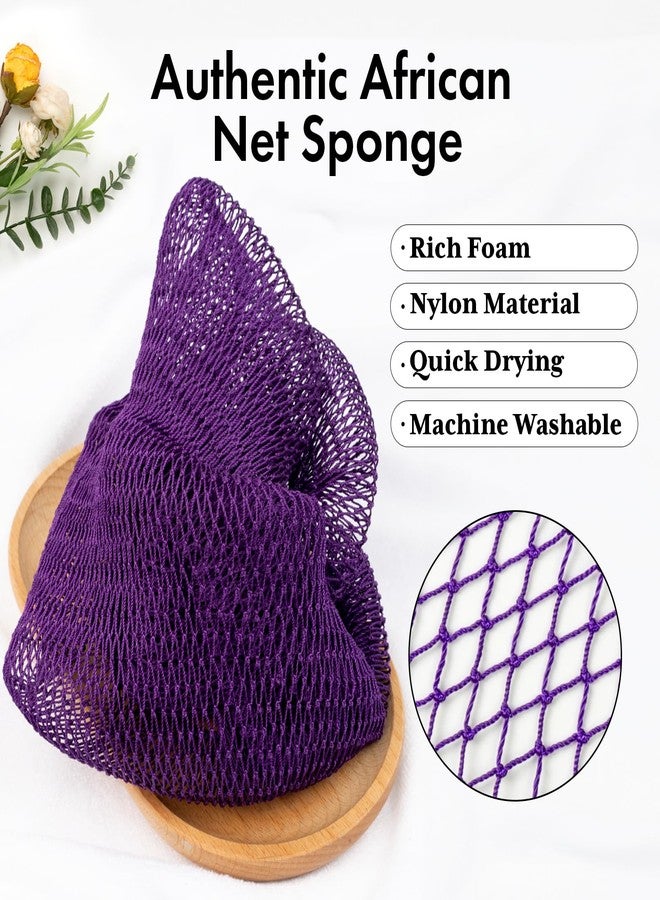 Bathway African Net Sponge Authentic 3 Pieces with Storage Bag, African Exfoliating Net Sponge Washcloth, Exfoliating Body Scrubber Bath Sponge Bathing Accessories (Rose, Purple, Bright Yellow) - Image 2