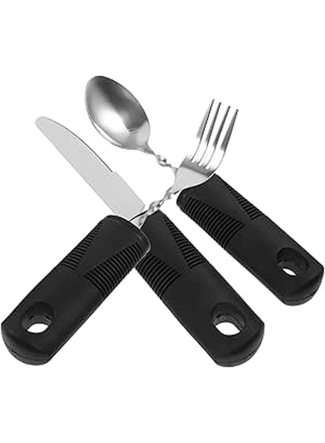 Stainless Steel Nonstick Silverware Set 3 Pieces Portable Adaptive Eating Utensils For Elderly Disabled - Image 1