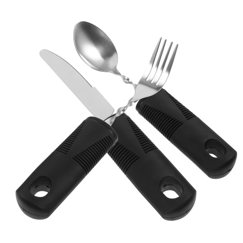 Stainless Steel Nonstick Silverware Set 3 Pieces Portable Adaptive Eating Utensils For Elderly Disabled - Image 2