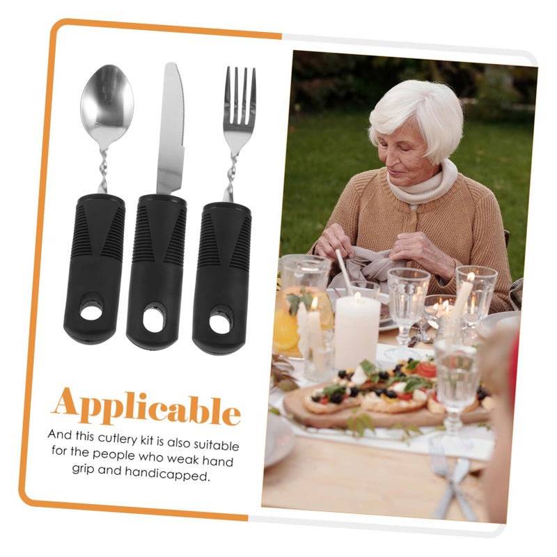 Stainless Steel Nonstick Silverware Set 3 Pieces Portable Adaptive Eating Utensils For Elderly Disabled - Image 5