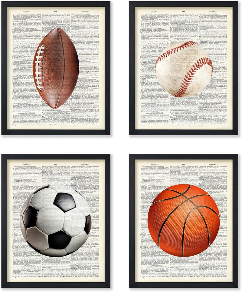 Poster Master ملصق ماستر 4 قطع - طباعة كرات - كرة السلة، كرة القدم، كرة القدم الأمريكية، البيسبول - قاموس، تربية بدنية - ديكور للصالة الرياضية أو المكتب - 8x10 بدون إطار - Image 1