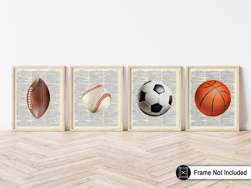 Poster Master ملصق ماستر 4 قطع - طباعة كرات - كرة السلة، كرة القدم، كرة القدم الأمريكية، البيسبول - قاموس، تربية بدنية - ديكور للصالة الرياضية أو المكتب - 8x10 بدون إطار - Image 4