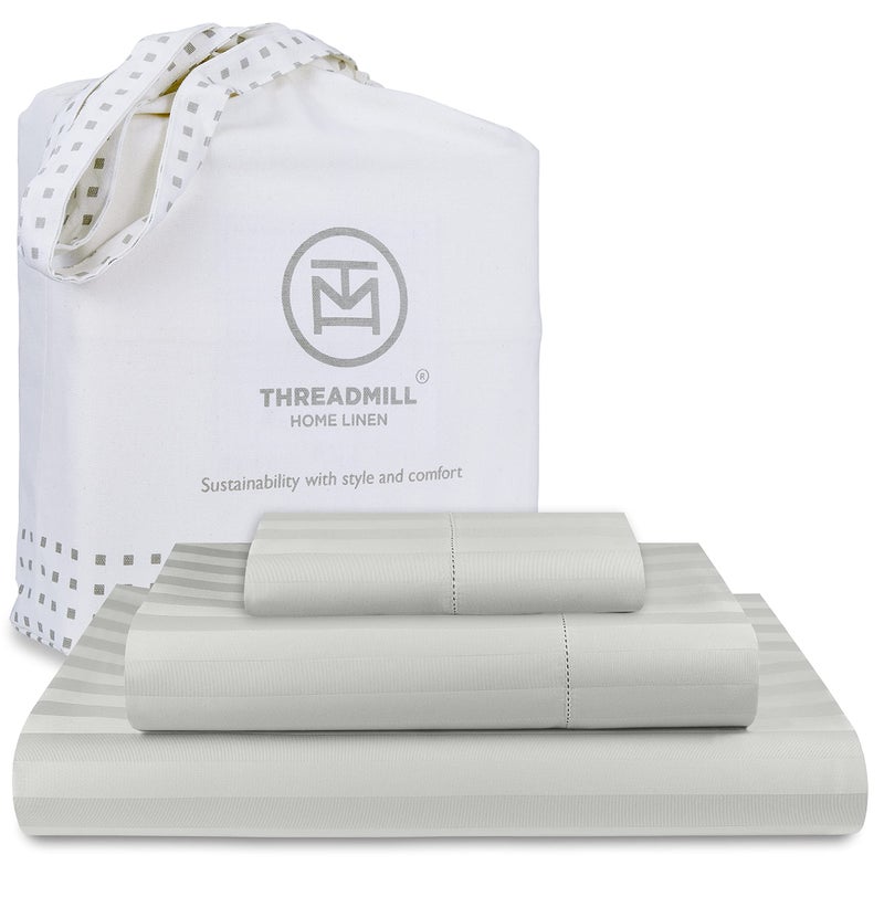 Threadmill 500 Thread Count TwinXL Size Damask Stripe 3 Pc Luxury Cotton Bed Sheet Set Silky Soft Light Grey Sheets with 15 Elasticized Deep Pocket 1 Pillowcase  Free Tote Bag