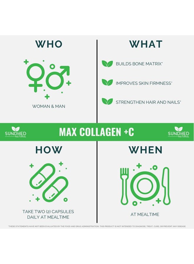 Sundhed Natural ماكس كولاجين بلس سي (60 كبسولة) - كبسولات كولاجين طبيعية بالكامل مع البيوتين والبيوبرين لتعزيز الترطيب ومتانة البشرة ضد الشيخوخة - حبوب كولاجين لتقوية العظام والأظافر - Image 2