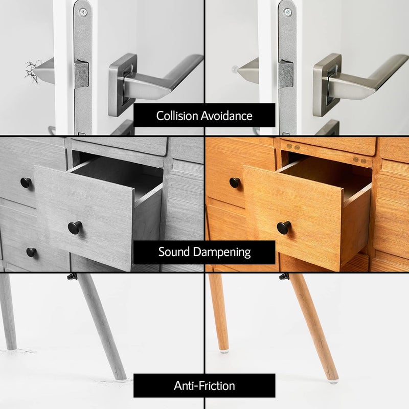 DAMPONE وسادات أبواب الخزائن بقطر 1/2 بوصة 128 قطعة، لاصقة ذاتية، ممتصة للصوت، شفافة، للأدراج، أسطح الطاولات، الخزائن، إطارات الصور، الأواني الزجاجية والأثاث (أسطوانية) - Image 5