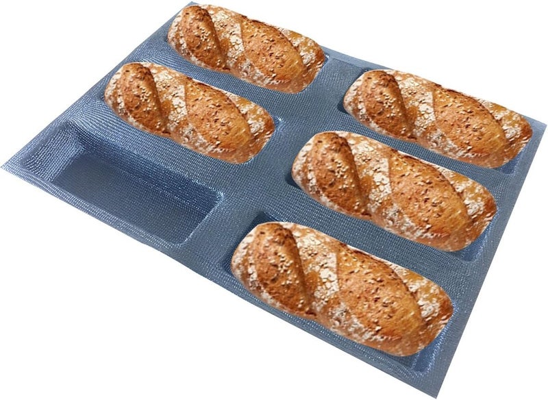 BLUE DROP Silicone Bread Forms Square Shape Bread Molds Non Stick Bakery Trays Silicone Coated Fiber Glass 6 Caves Rectangle Moulds - Image 1