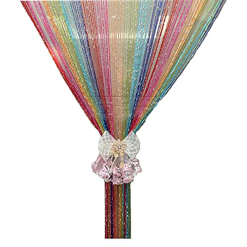 Duosuny 39x78 Inch Door String Curtain Rare Flat Silver Ribbon Thread Fringe Window Panel Room Divider Cute Strip Tassel for Wedding Coffee House Restaurant Party Parts (C303) - Image 5