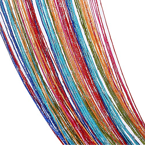 Duosuny 39x78 Inch Door String Curtain Rare Flat Silver Ribbon Thread Fringe Window Panel Room Divider Cute Strip Tassel for Wedding Coffee House Restaurant Party Parts (C303) - Image 2
