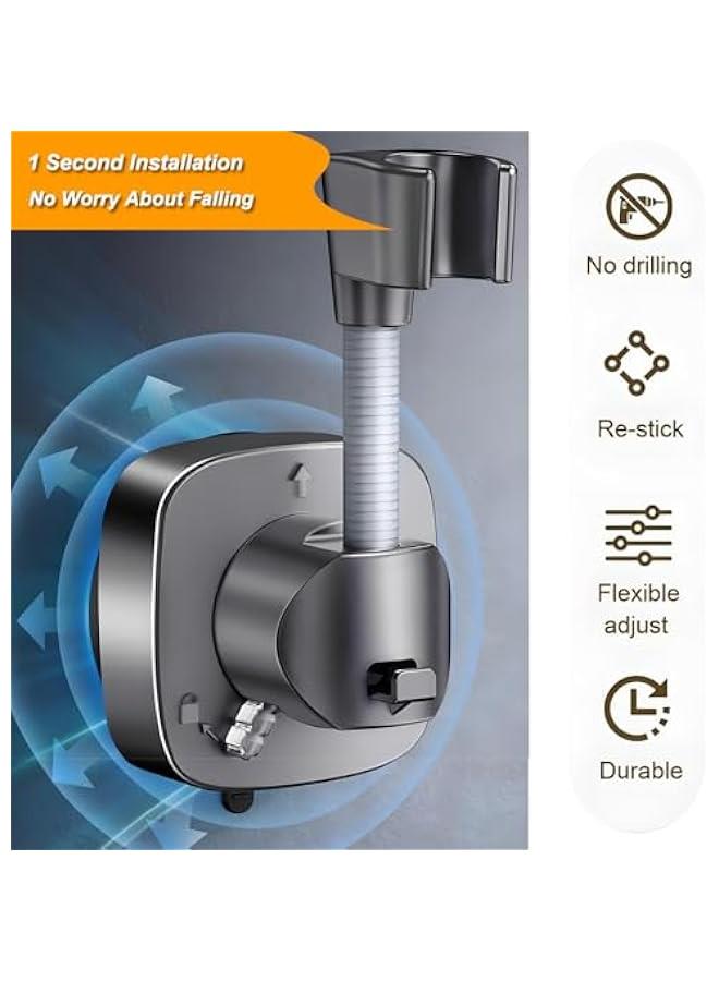 Shower Head Holder Wall Mount - 360° Adjustable Handheld Shower Bracket with Strong Suction Cup, No-Drill Tool-Free Installation, Multi-Angle Removable Gray Shower Arm Mount for Modern Bathroom - Image 3