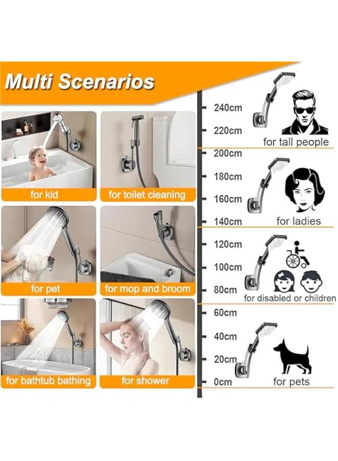 Shower Head Holder Wall Mount - 360° Adjustable Handheld Shower Bracket with Strong Suction Cup, No-Drill Tool-Free Installation, Multi-Angle Removable Gray Shower Arm Mount for Modern Bathroom - Image 5