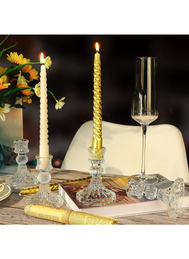 Generic Set of 8Pcs Clear Glass Candlestick Holders include Two Style Crystal and Stripe for Formal Events Wedding Festival Decoration  - Image 2